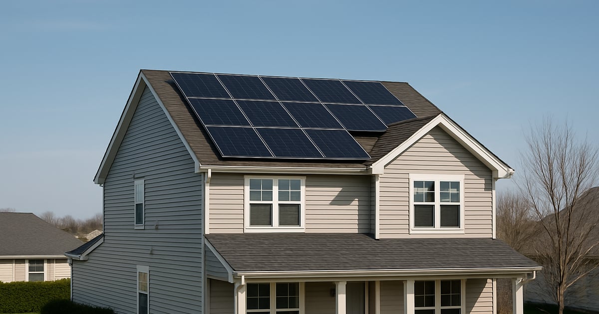 Solar panels on a home rooftop in a suburban Illinois neighborhood