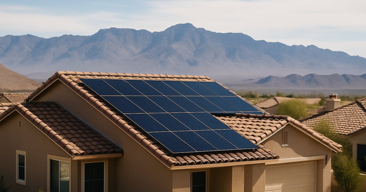 Solar panels on a home rooftop in a Nevada desert suburb