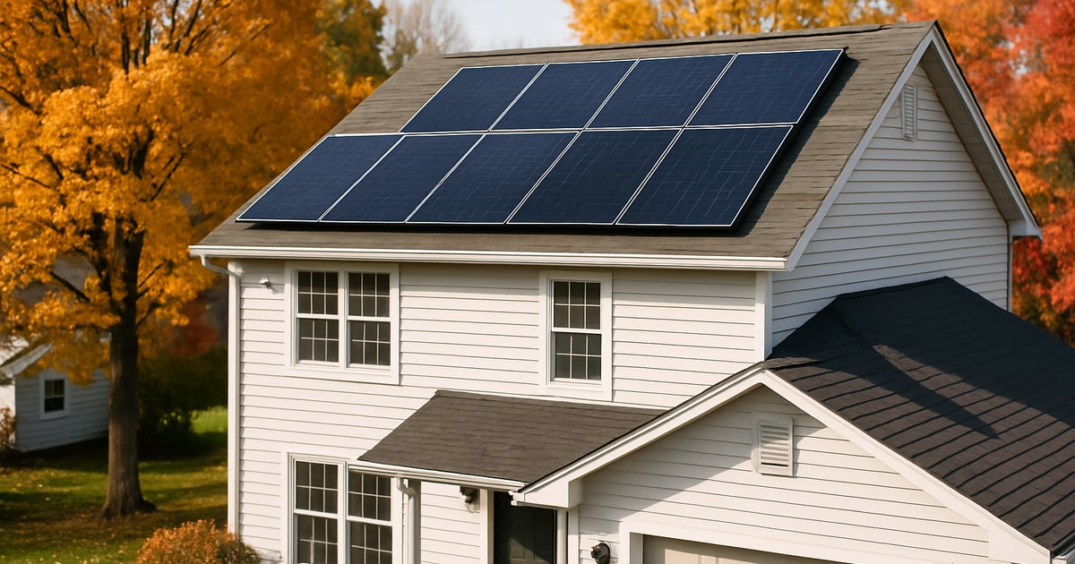 Solar panels on a suburban home rooftop in upstate New York